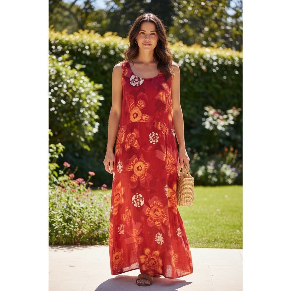 Rabbit Rabbit Rabbit Designs 12 Maxi Dress Matching Cardigan Red Floral Batik